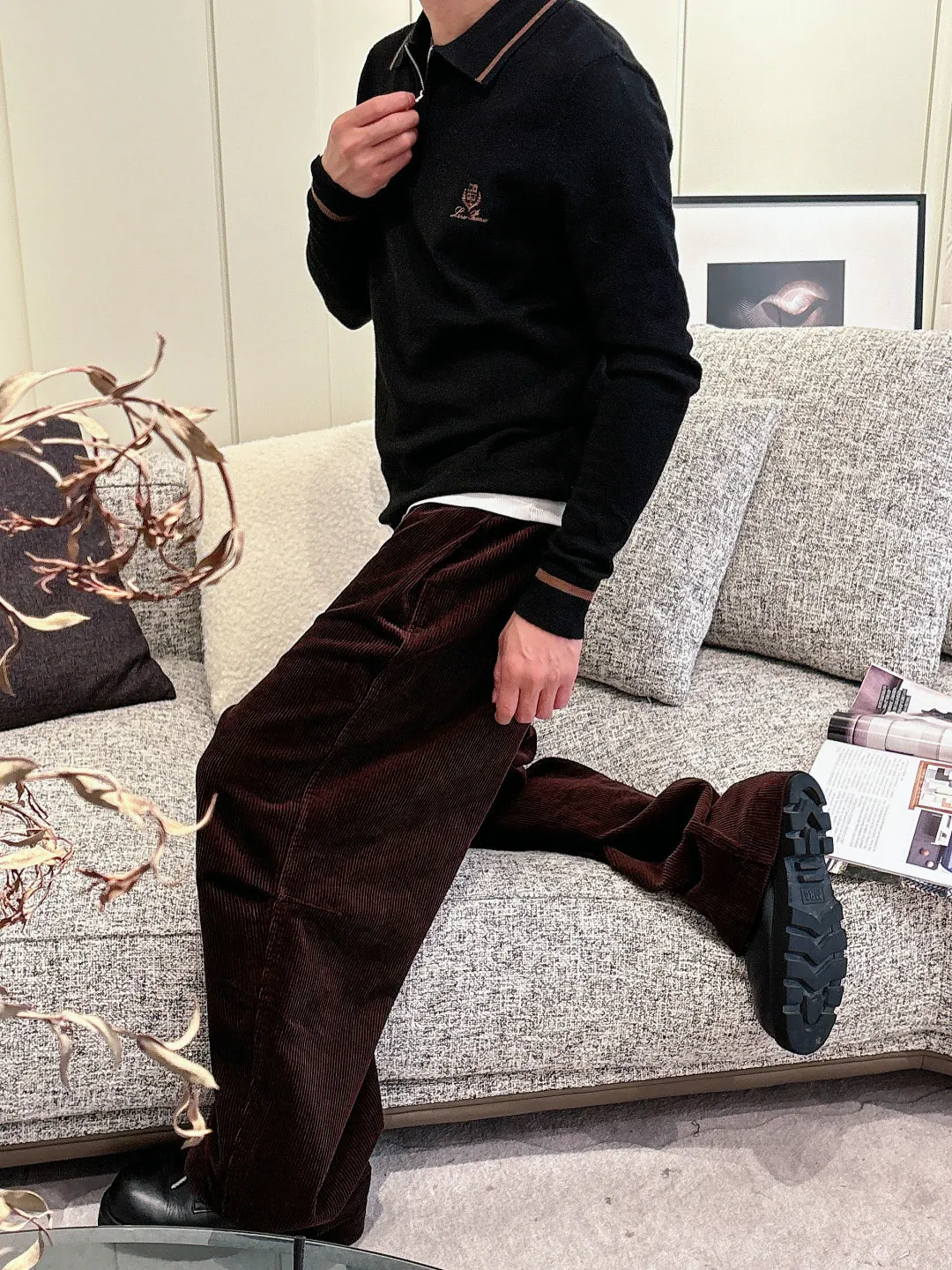 L Autumn and winter half-zip cashmere sweater Polo sweater, custom-made cashmere blended fabric, soft and waxy fabric, matte high-end texture, full three-dimensional texture of the body, keeping warm at the same time, great for spring and autumn alone, or layered with a jacket in winter, neat Polo lapel design, the collar shape is well-shaped, and it is not easy to turn out and collapse the collar; half-open metal zipper, Size: M‑XXXL